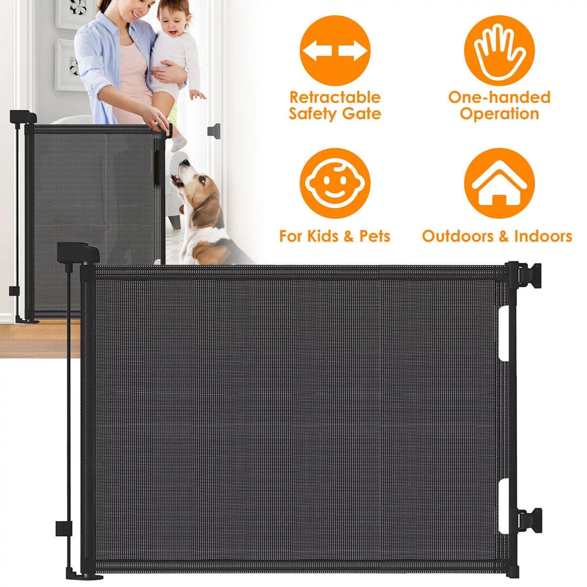 61" Extra Wide Retractable Baby Gate Indoor/Outdoor