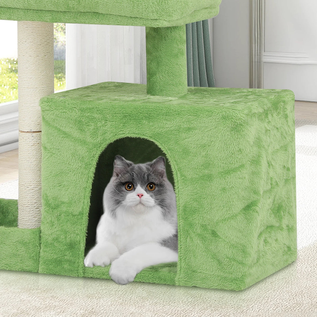 32" Cat Tree with Condo Scratching Posts Toy Ball & Leaf Design
