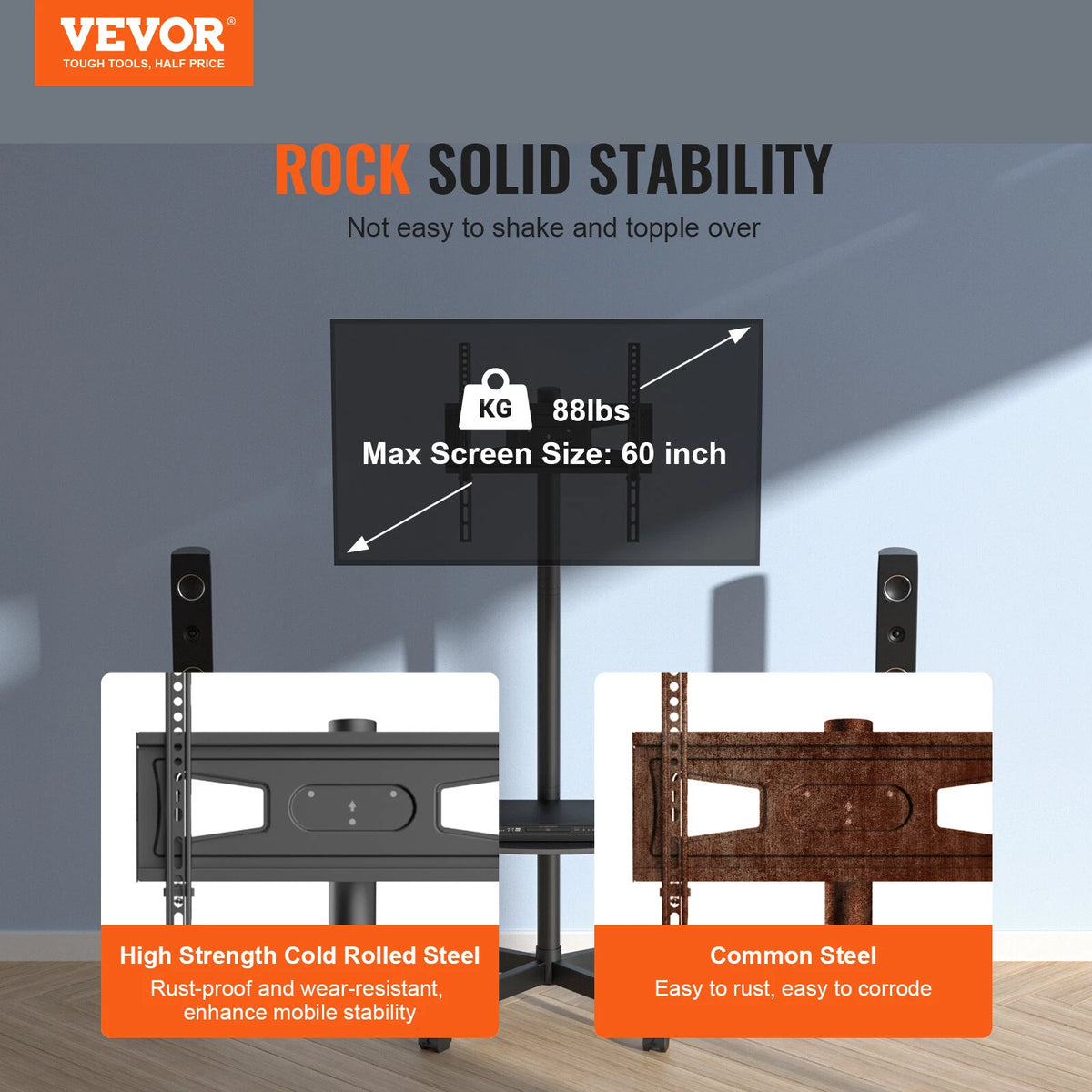 Mobile TV Stand with Tray and Locking Wheels for 23–60 Inch TVs