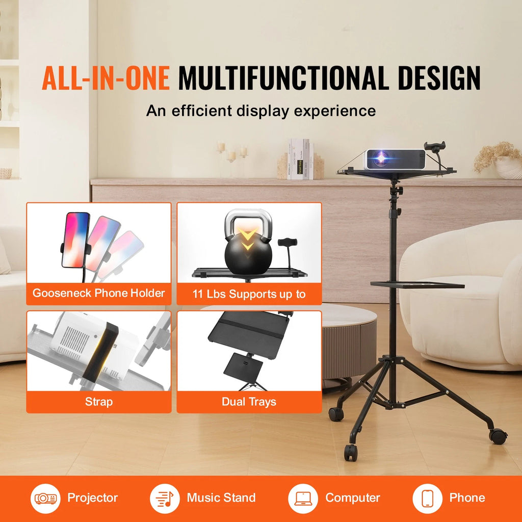 Adjustable Projector Stand with Laptop Tray and Wheels for Easy Mobility