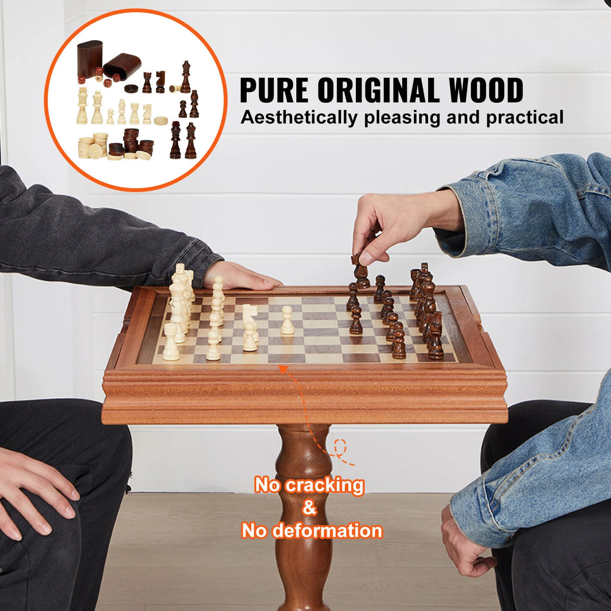 Wooden 3-in-1 Game Table for Chess, Checkers, and Backgammon Play