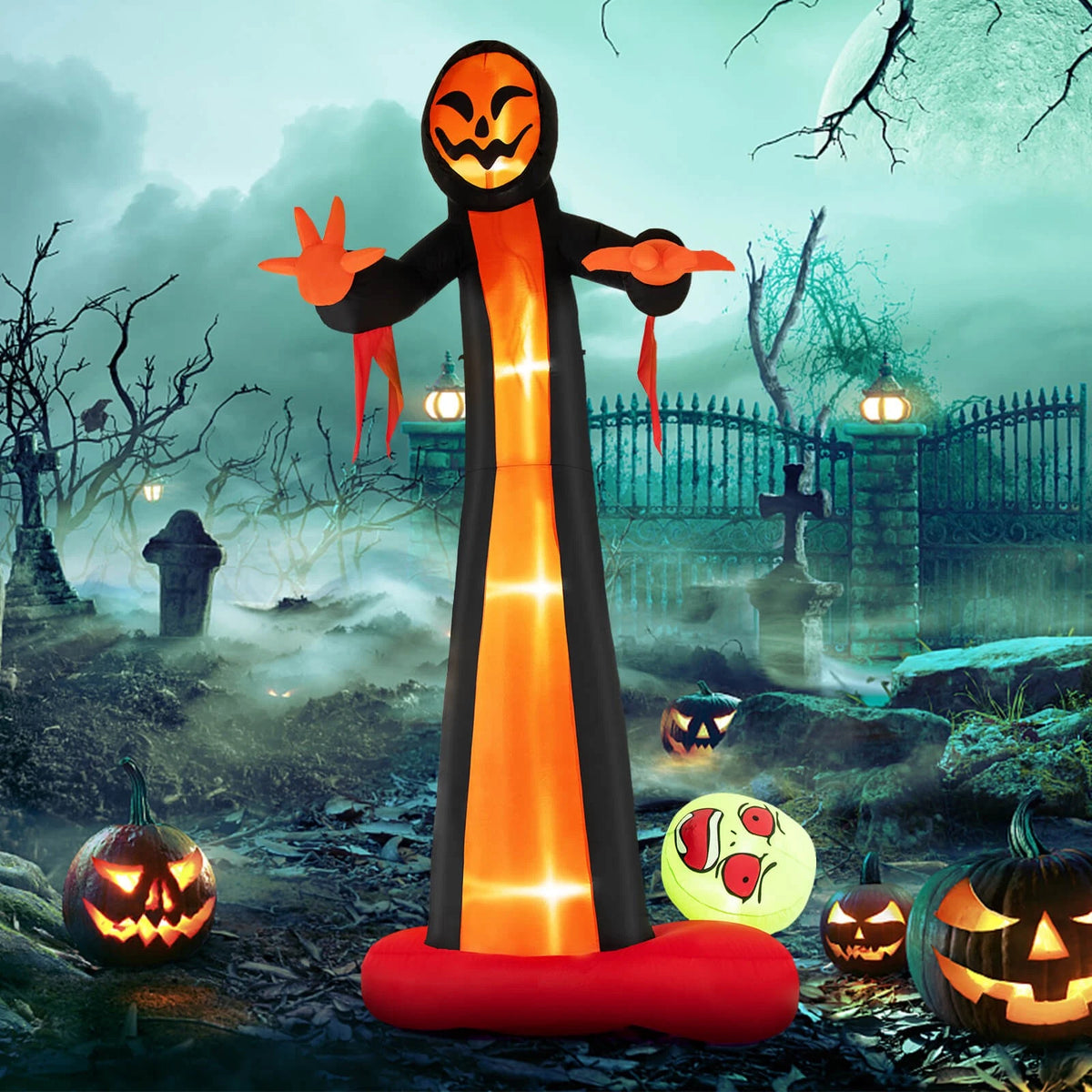 12FT Giant Grim Reaper Inflatable with Skull, LED Lights & Blower