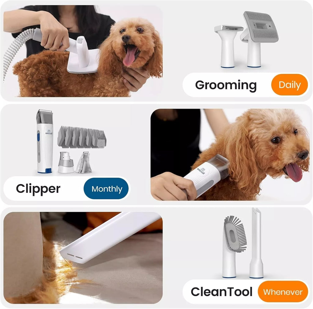 Pet Grooming Vacuum Kit 7-in-1 Clipper 1.5L Dustbin Low Noise