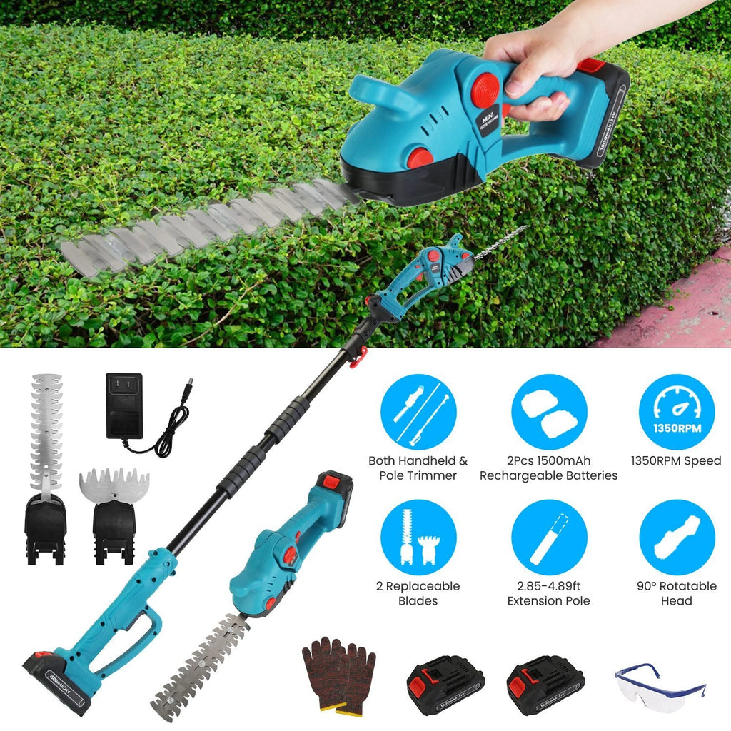 Cordless 3-in-1 Hedge Trimmer Grass Shear with Pole 21V Power Tool