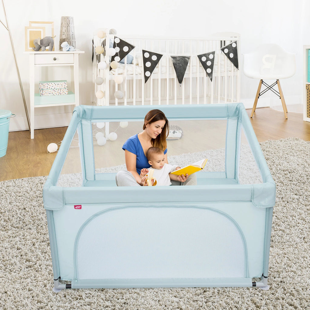 Blue Baby Playpen with Mesh Panels and 50 Ocean Balls Included