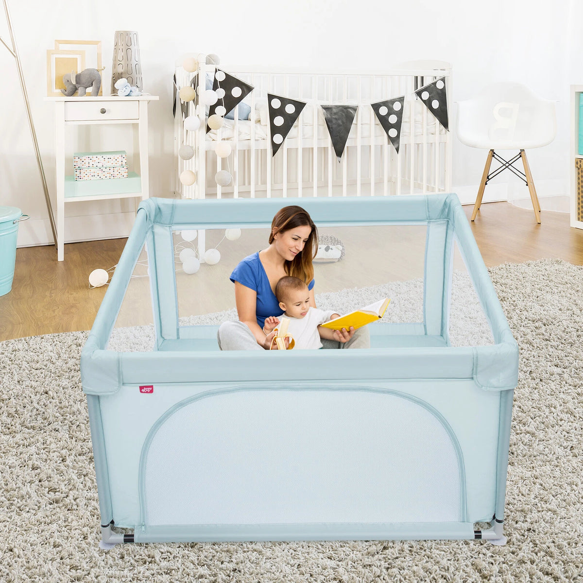 Blue Baby Playpen with Mesh Panels and 50 Ocean Balls Included