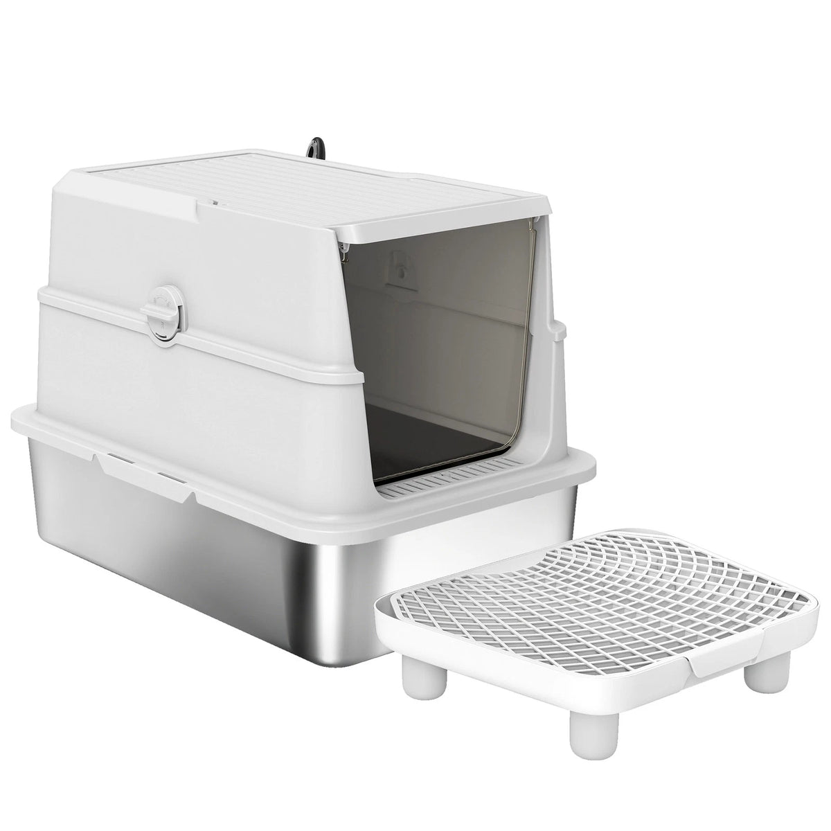 XL Stainless Steel Enclosed Cat Litter Box with Lid and Odor Control