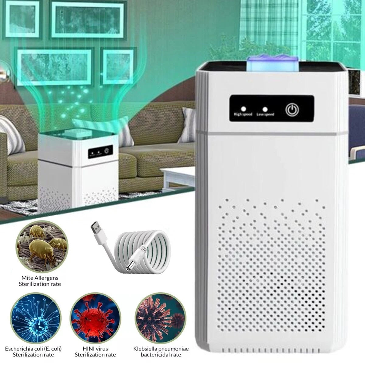 Portable HEPA Air Purifier USB Large Room Cleaner Smoke Dust Odor