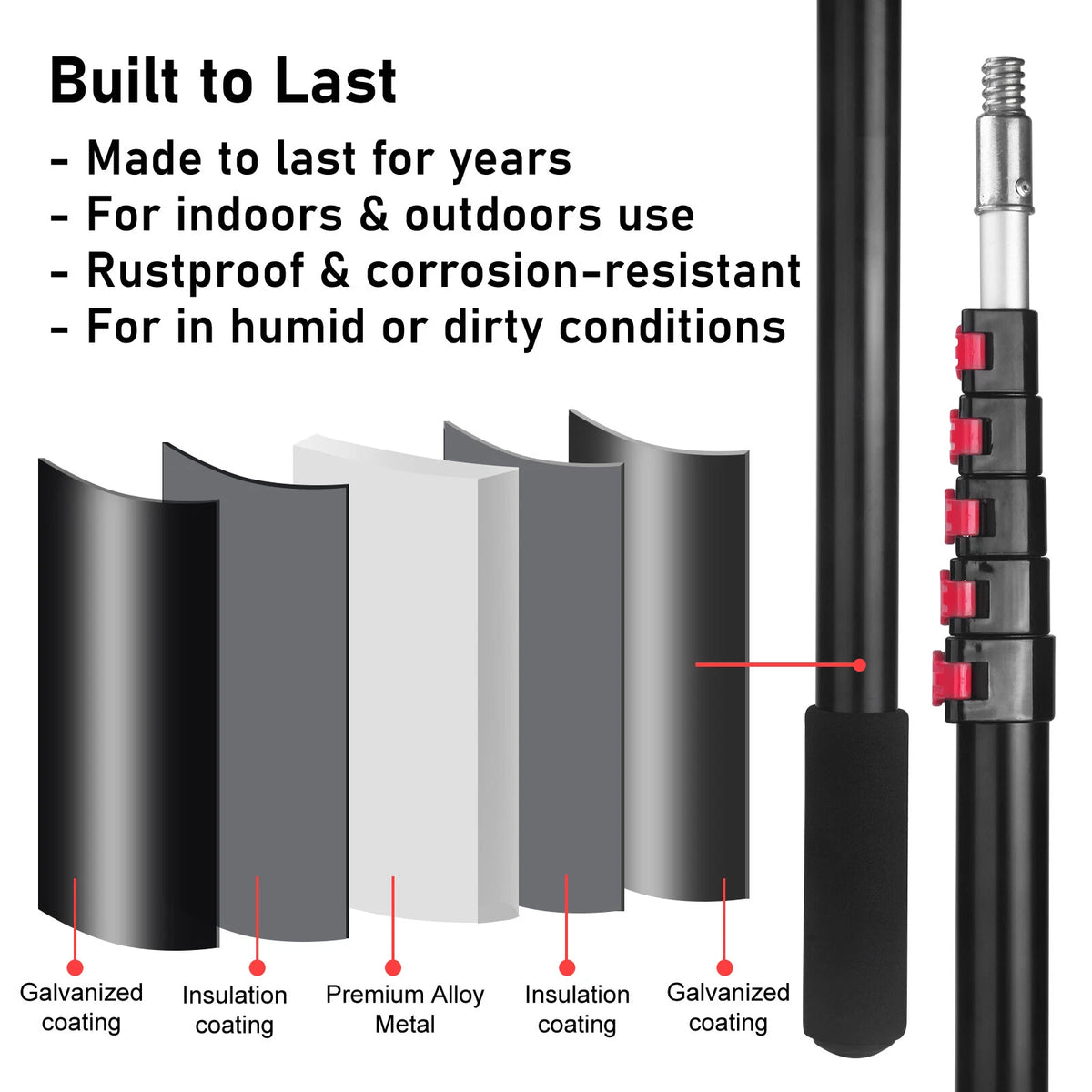 5-24 Ft Telescoping Extension Pole for High Reach Cleaning Painting