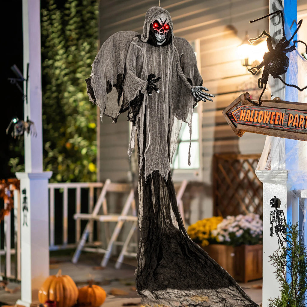 12.1FT Giant Hanging Skeleton Ghost with Sound Effects and Red LED Eyes