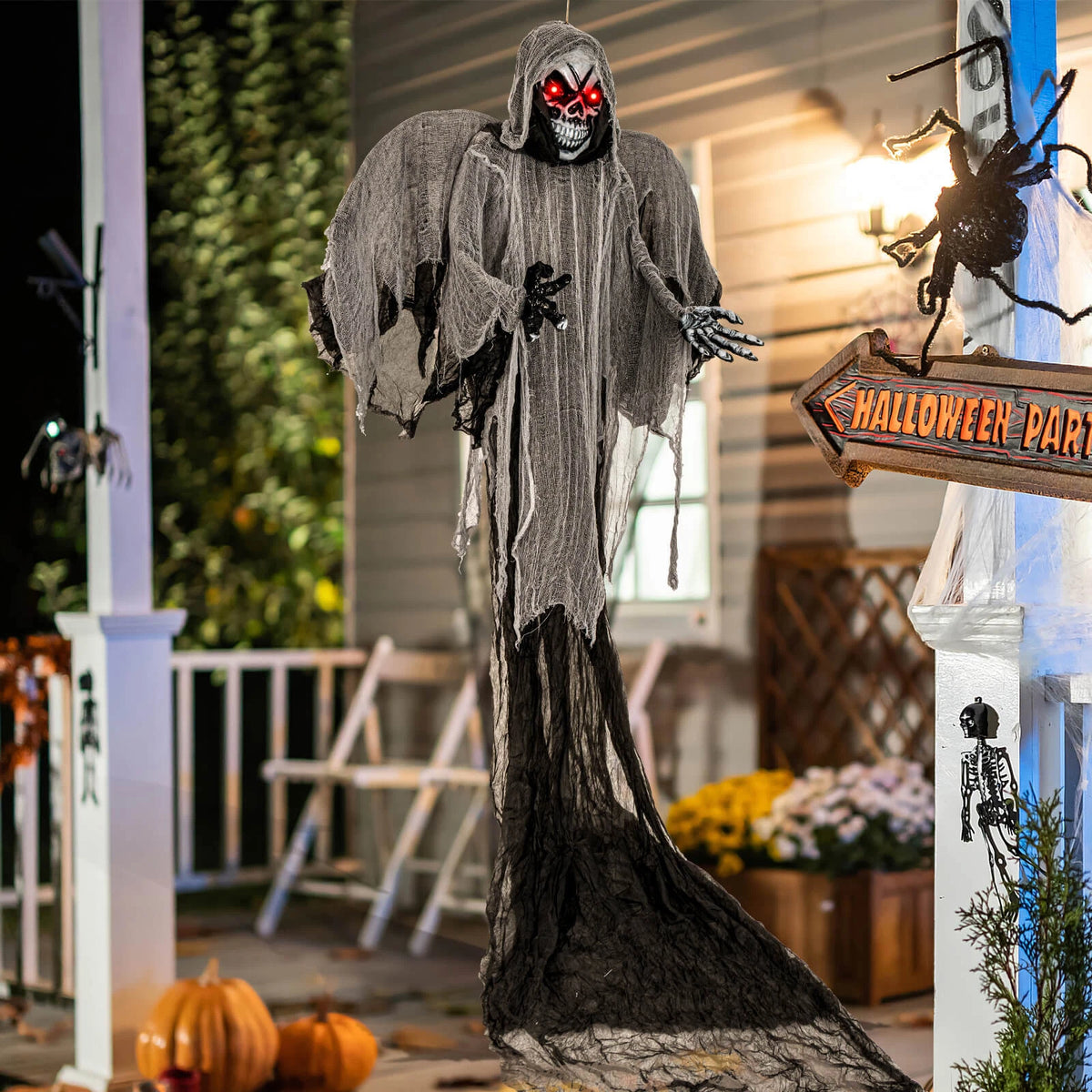 12.1FT Giant Hanging Skeleton Ghost with Sound Effects and Red LED Eyes