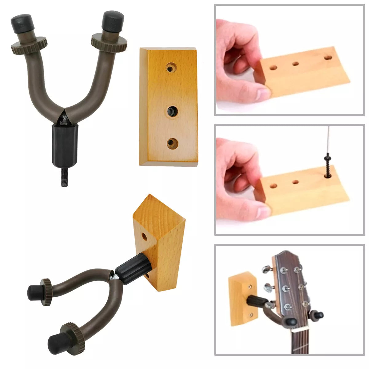 2-Pack Adjustable Guitar Wall Mount Hangers with Wooden Base