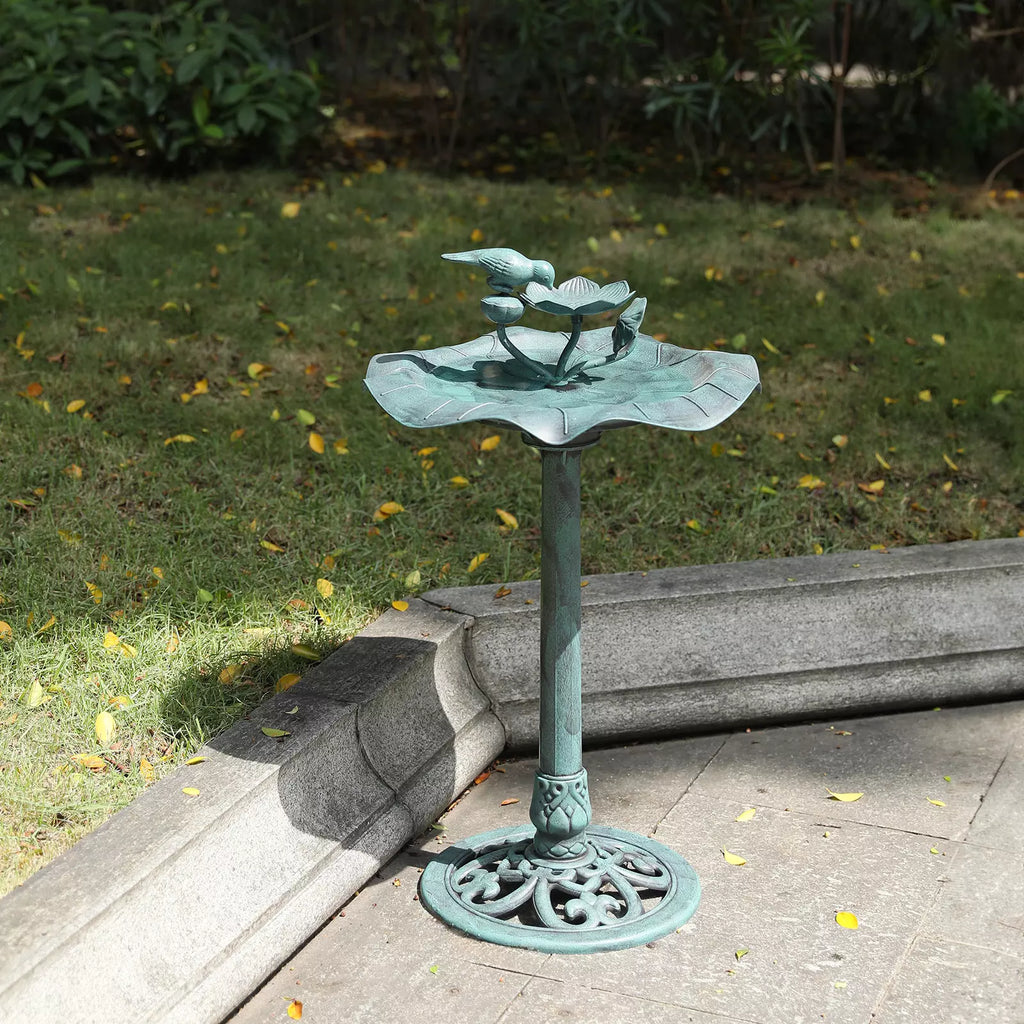 28" Green Outdoor Pedestal Bird Bath Garden Patio Decor