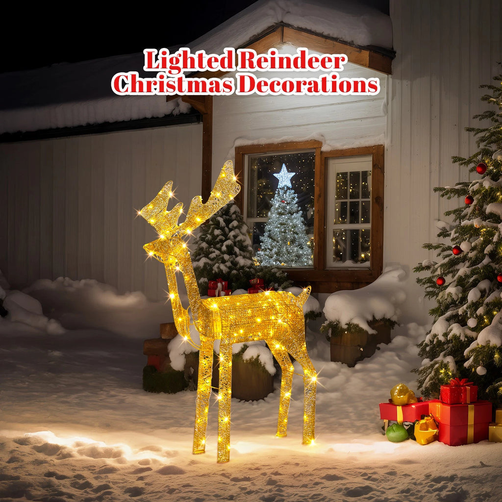 3.6FT Motorized Reindeer with Moving Head and Warm LED Christmas Display