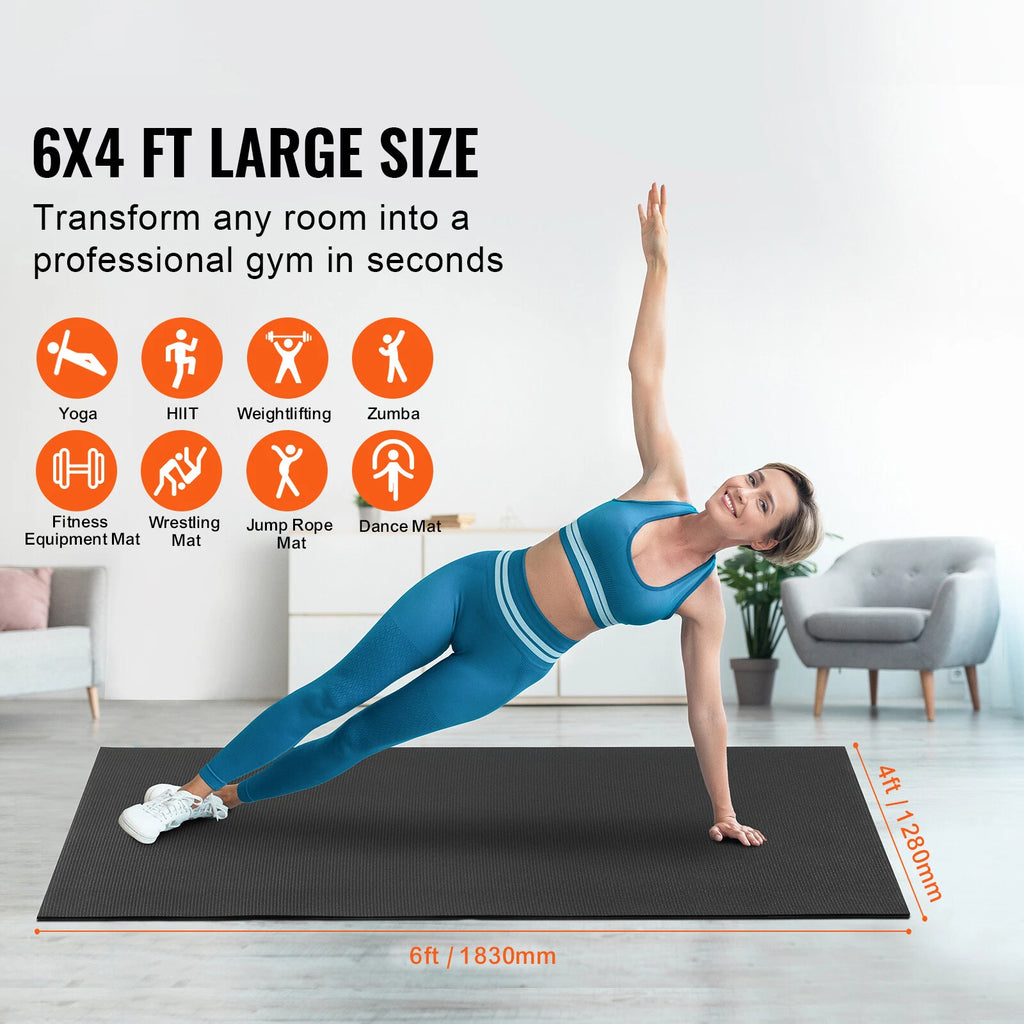 6x4ft Non-Slip Workout Mat with Storage Bag, Towel, and Straps