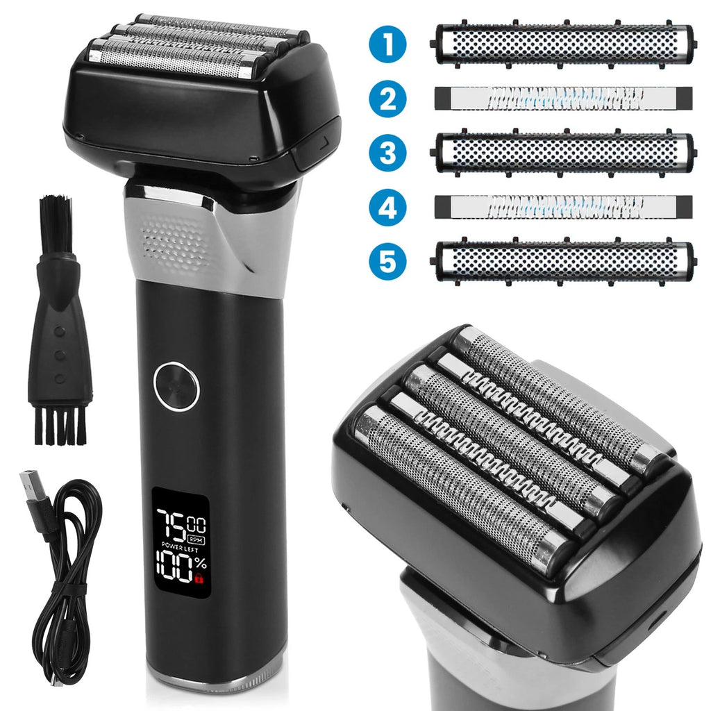 Mens 5-Blade Electric Foil Shaver Wet Dry Razor Dual Speed Trimmer
