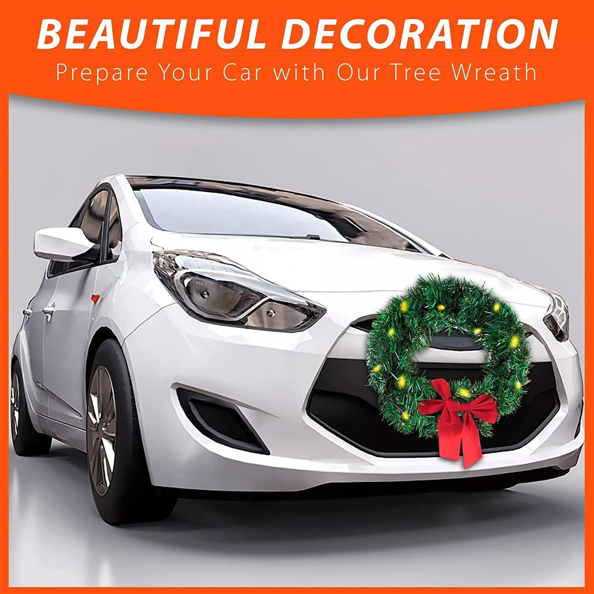 Christmas Car Wreath with LED Lights 12V Plug Weatherproof