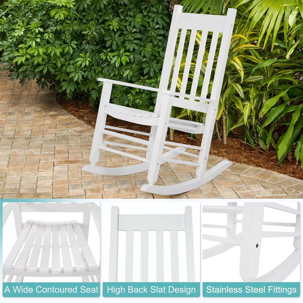 High Back Wooden Patio Rocking Chair Porch and Garden
