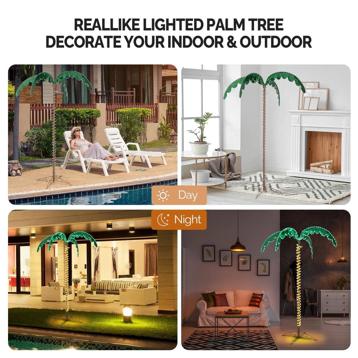 7FT LED Artificial Palm Tree Light for Outdoor Pool, Patio & Bar Decor