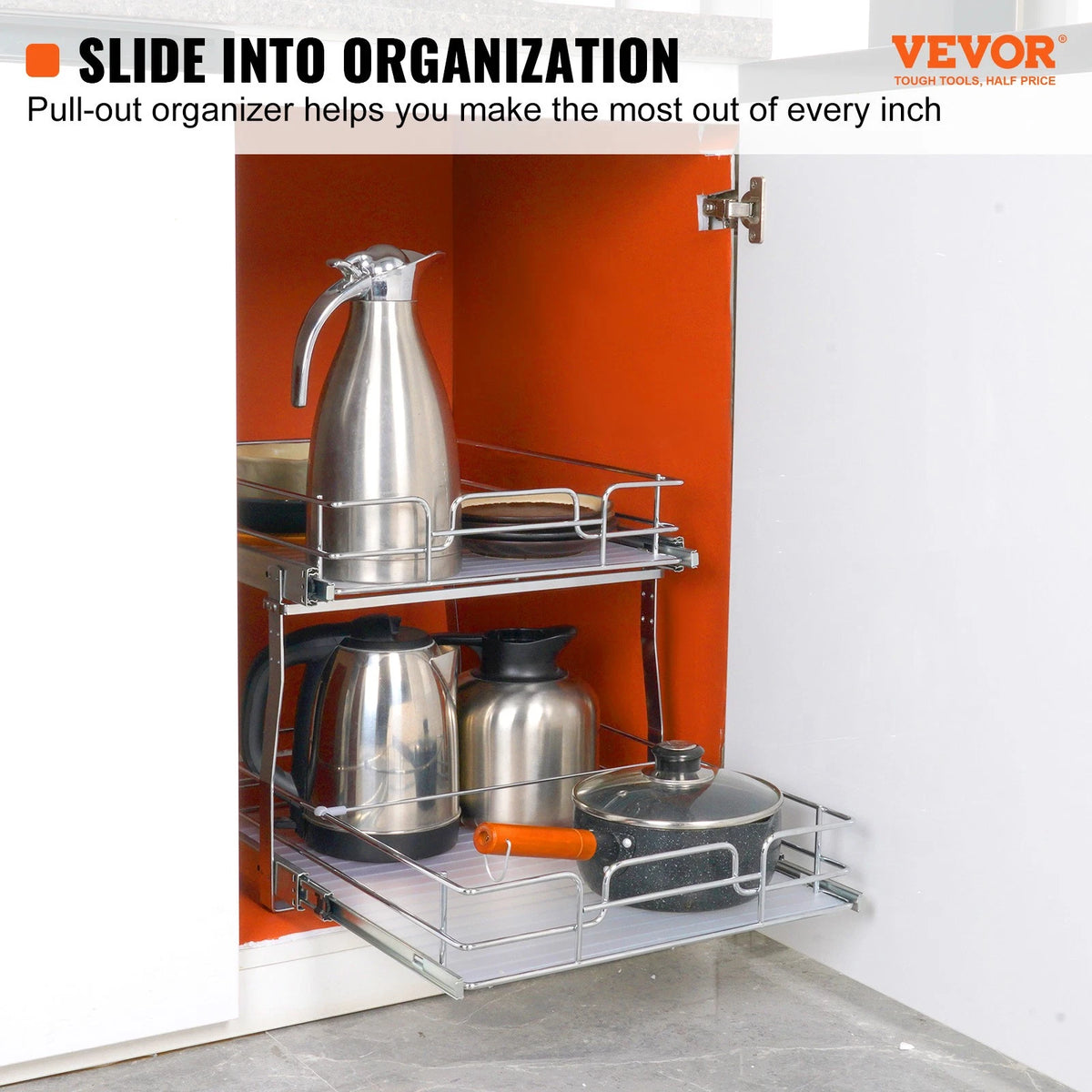 Pull-Out 2-Tier Under Sink Cabinet Organizer with Steel Wire Baskets