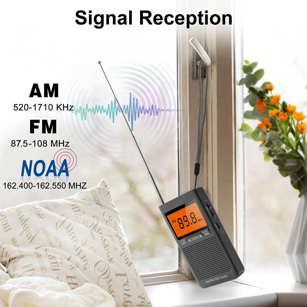 Pocket NOAA AM FM Weather Alert Radio with Auto Search Alarm Clock