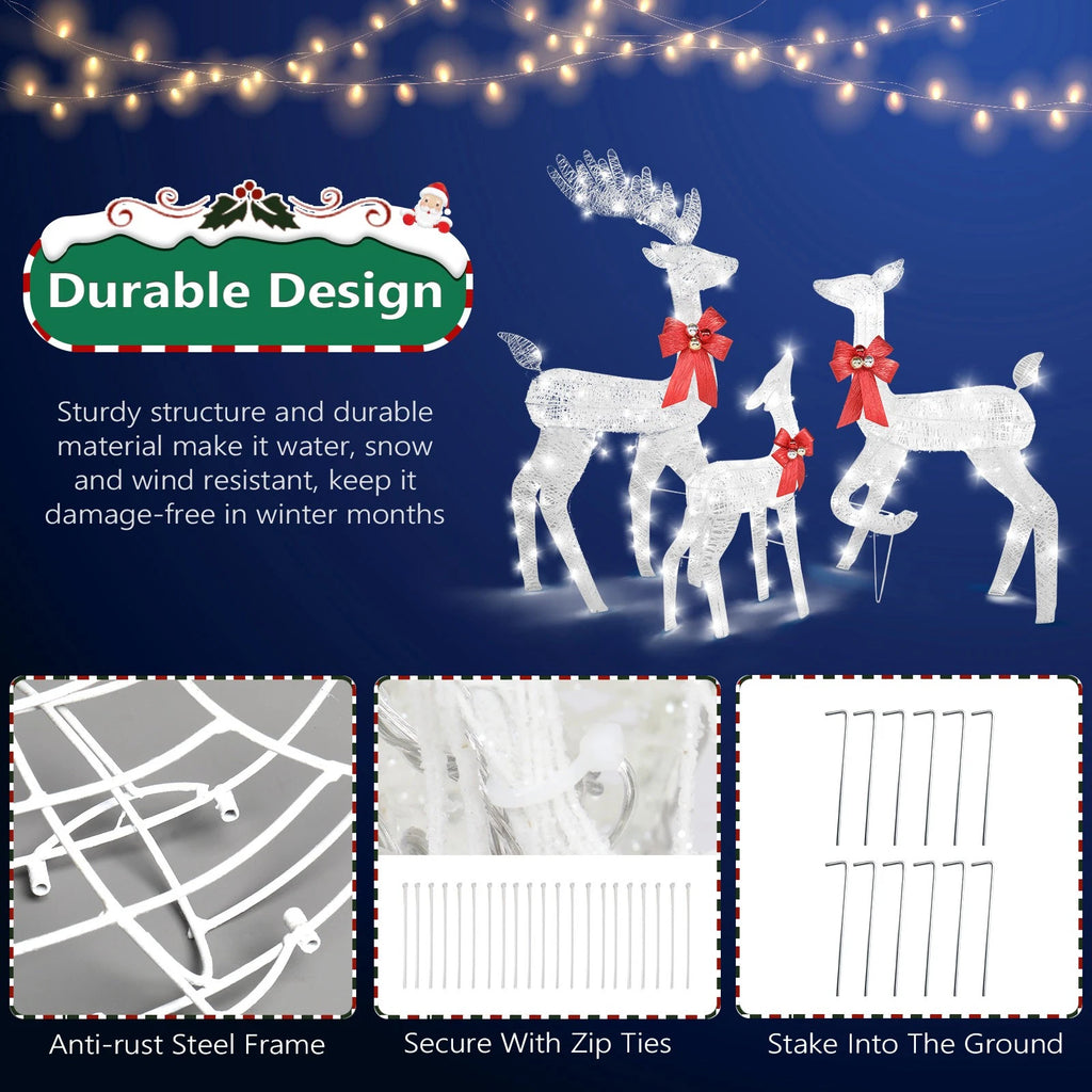 Lighted White Reindeer Family Set for Outdoor & Indoor Christmas Display