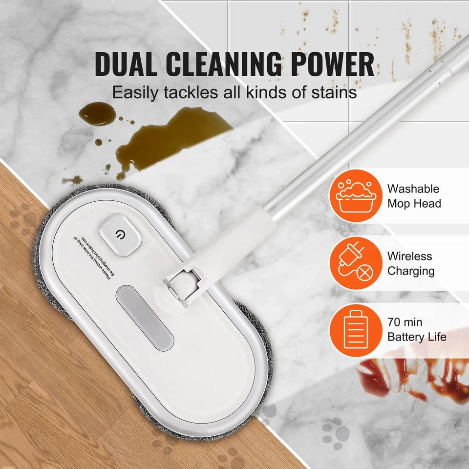 Cordless Dual-Head Electric Spin Mop with Adjustable Handle White