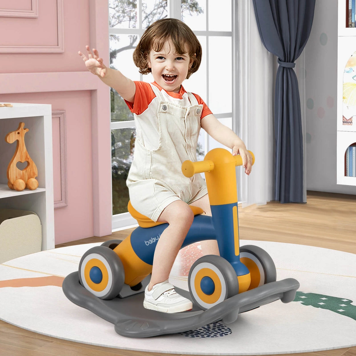 3-in-1 Rocking Horse with Adjustable Seat Balance Bike & Board