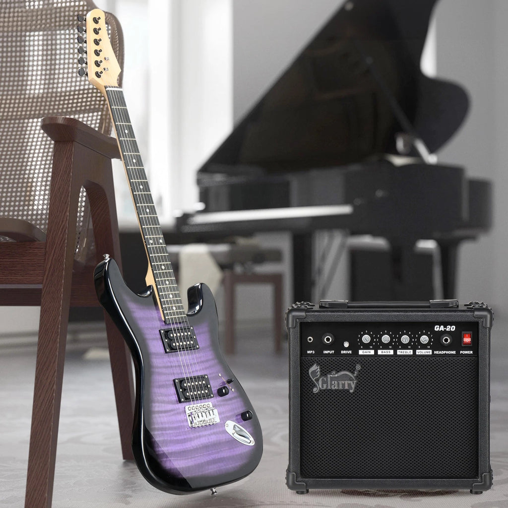 39" Purple Electric Guitar Kit with 20W Amp, Bag, Strap and Accessories