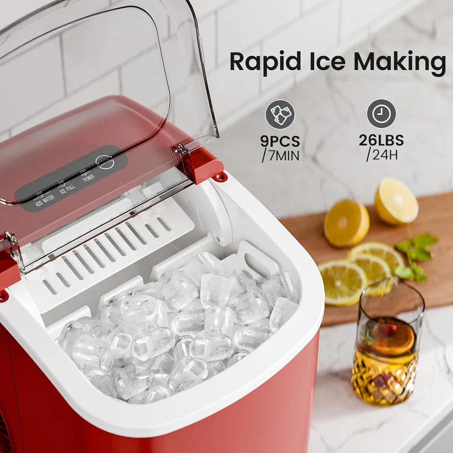 Portable Countertop Ice Maker with Handle 26 lbs Daily Self-Cleaning