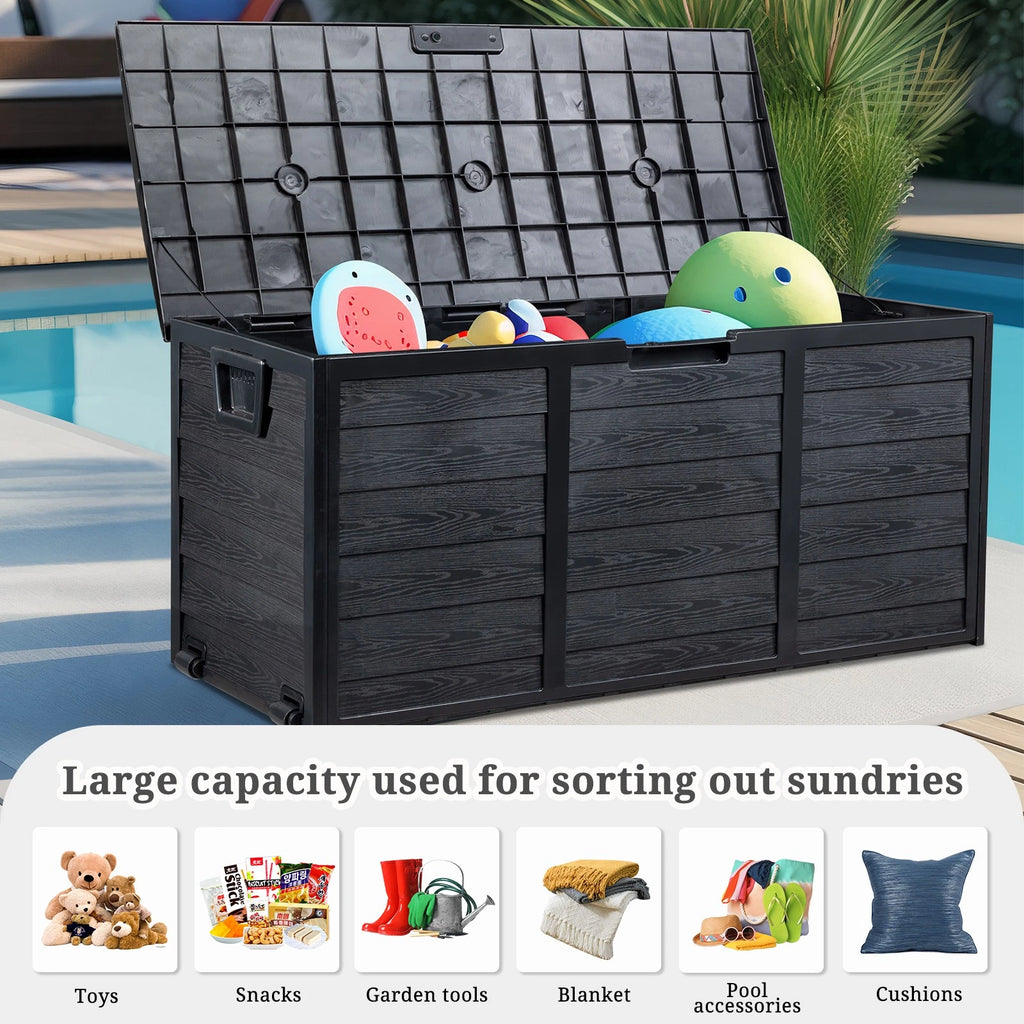 75 Gallon Resin Outdoor Storage Box Rattan Deck Cushion Cabinet Black