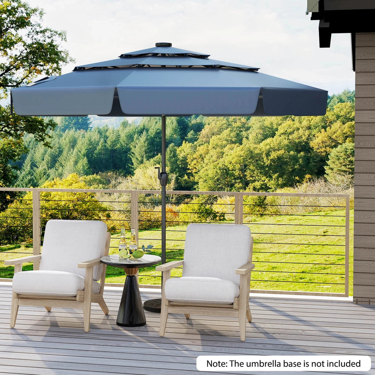 10 FT Solar Patio Umbrella with LED Lights and 3-Tier Vented Design