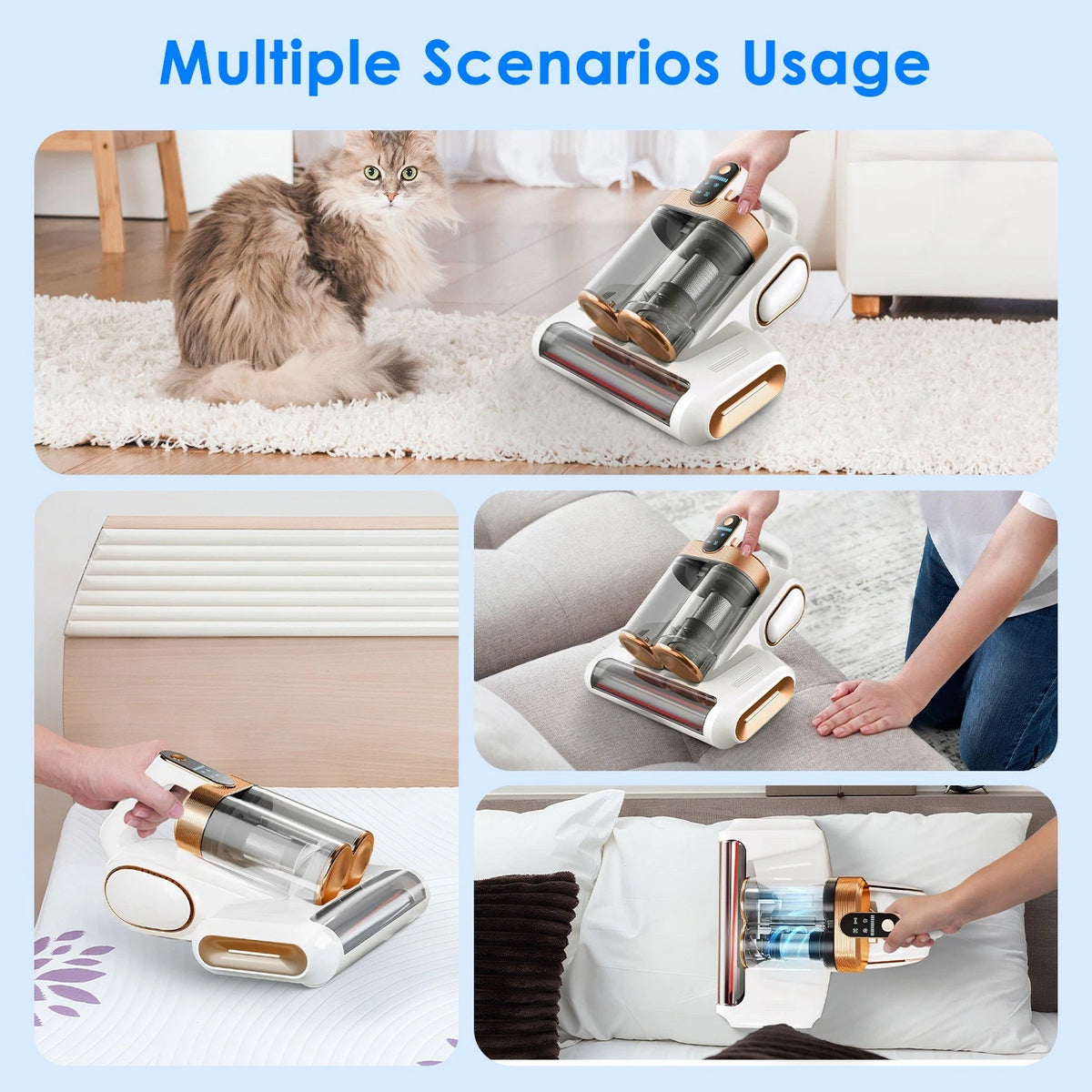 Cordless UV Bed Vacuum Cleaner 16KPa Anti-Mite 200W Deep Clean