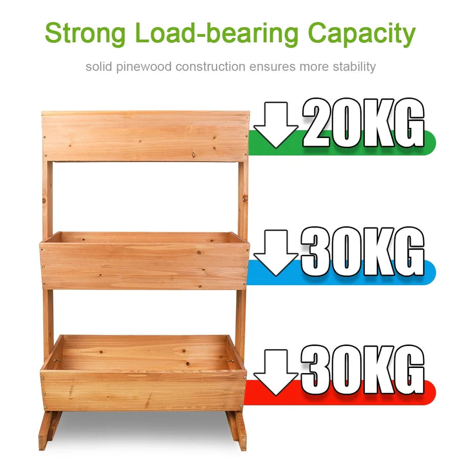 3-Tier Wooden Raised Garden Bed Vertical Planter Box Outdoor Use