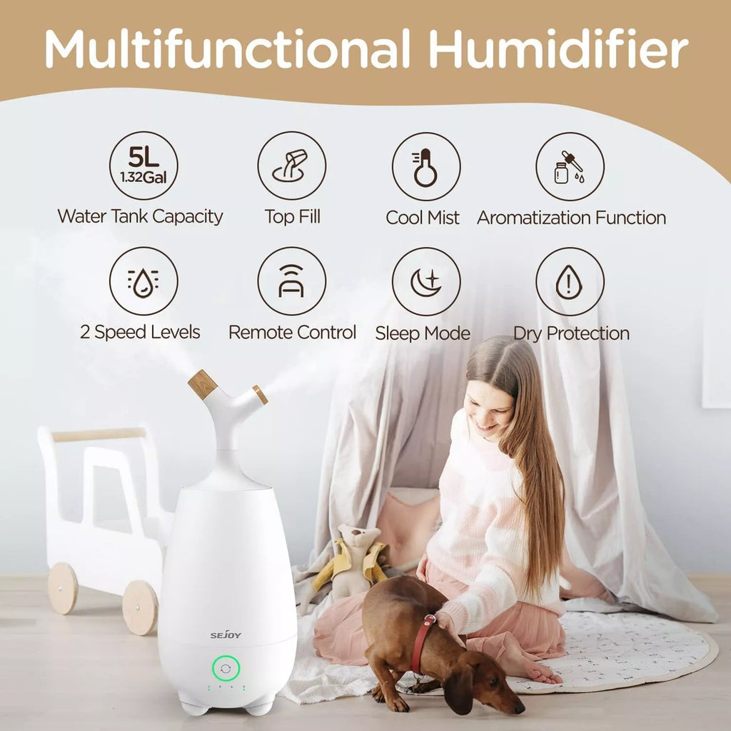 5L Ultrasonic Cool Mist Humidifier for Large Rooms White