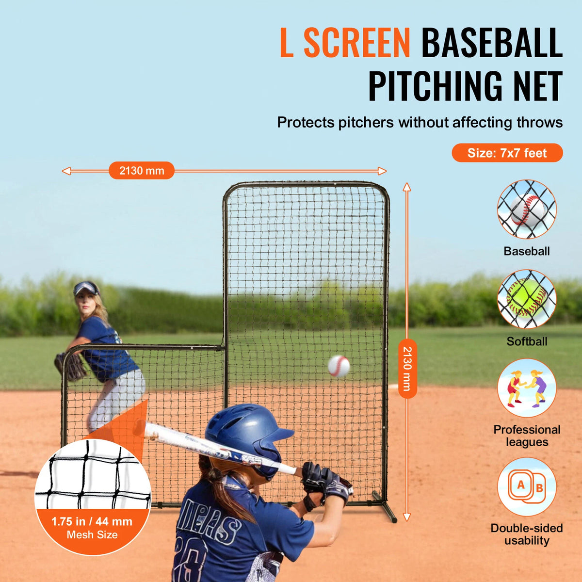7x7ft L-Screen Baseball Softball Net with Steel Frame and Carry Bag