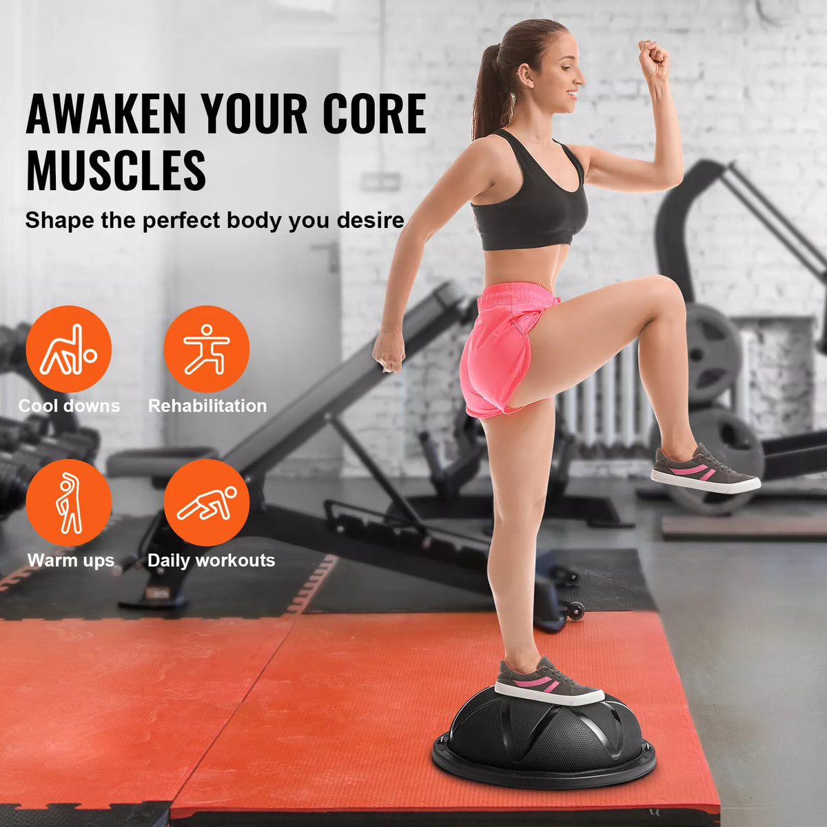 Half Balance Trainer Ball with Resistance Bands for Strength & Core