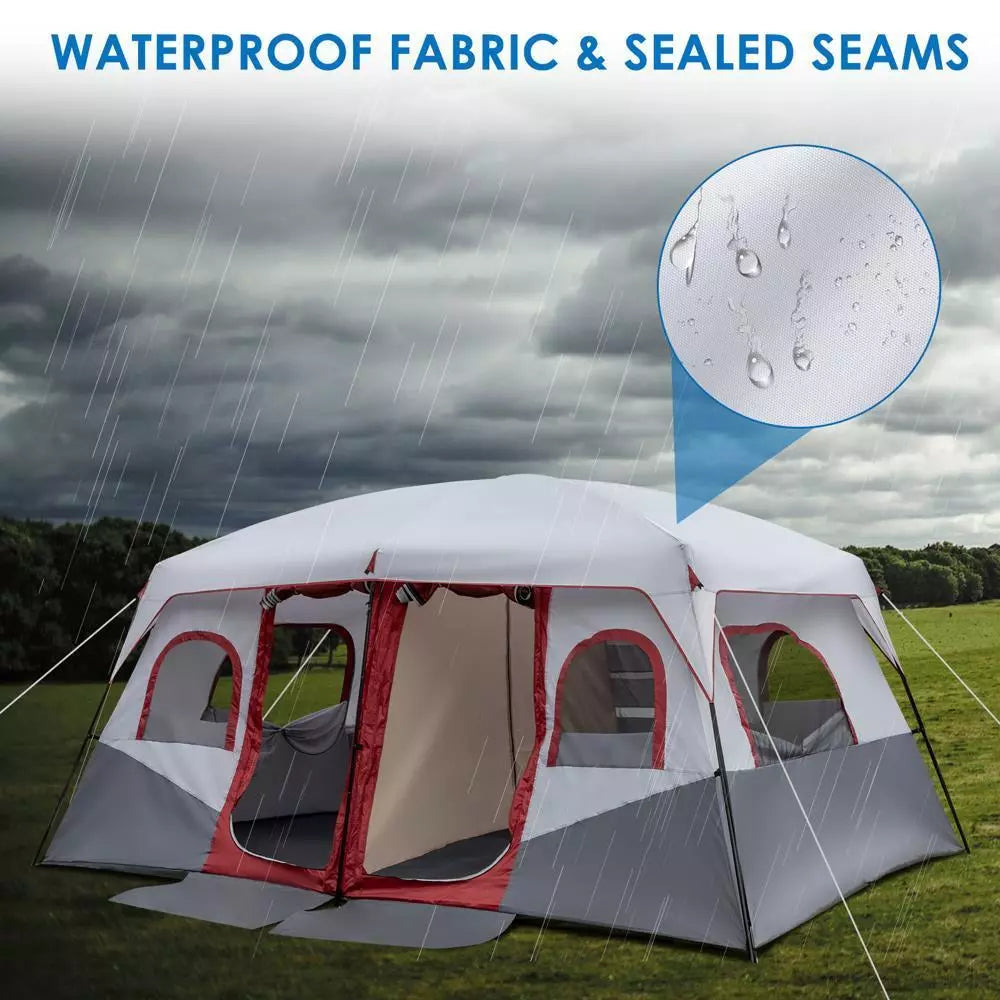 10-Person Waterproof 2-Room Camping Tent with Rainfly and Storage