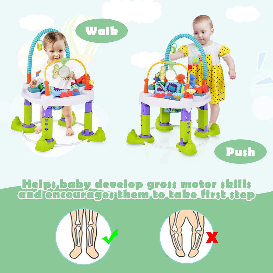4-in-1 Foldable Baby Activity Center with Walker, Bouncer & Mat Green