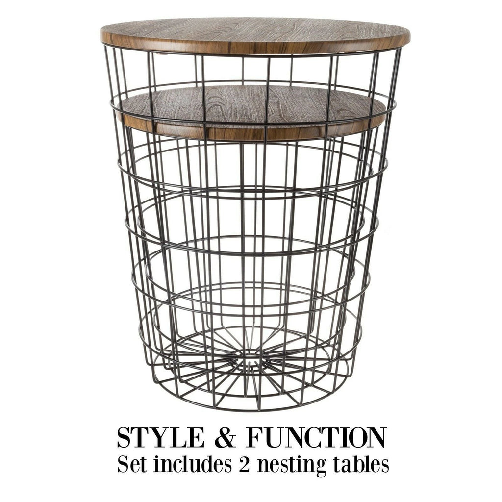 Modern 2-Piece Nesting End Tables with Hidden Storage Baskets for Living Room