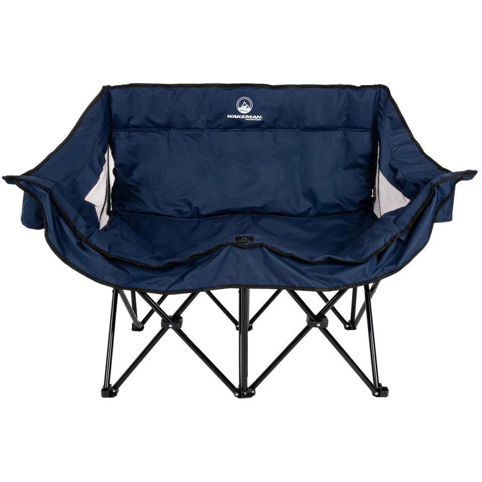 Foldable 2-Person Camping Chair with Cup Holders and Travel Bag Blue