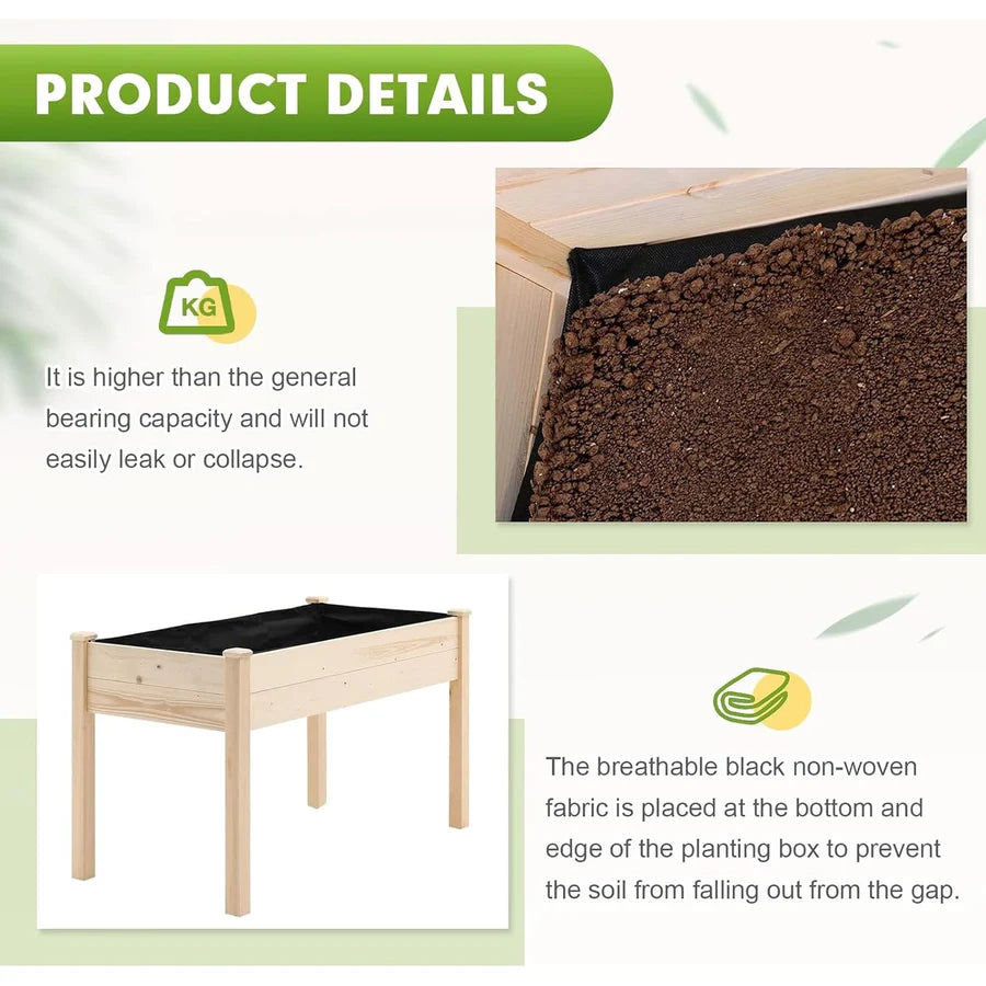 4FT Wooden Raised Garden Bed Elevated Planter Box Outdoor Use