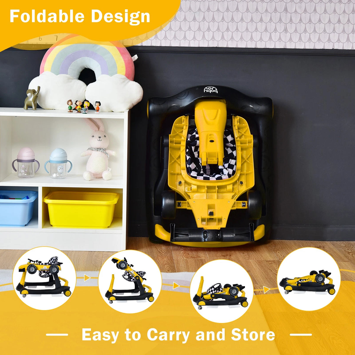 4-in-1 Baby Walker with Adjustable Height Push Car & Activity Modes