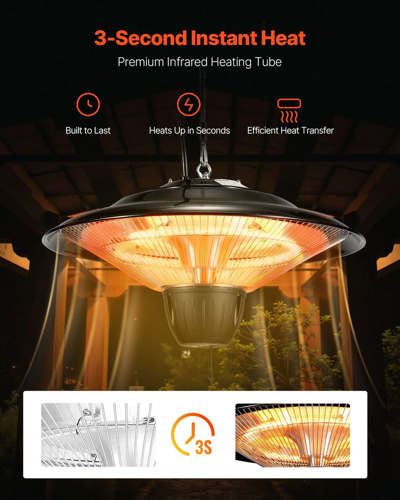 1500W Infrared Hanging Patio Heater Outdoor Ceiling Mount Warmth