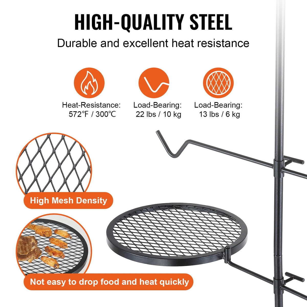 Heavy Duty Swivel Campfire Grill Steel Open Fire Cooking Grate Stand