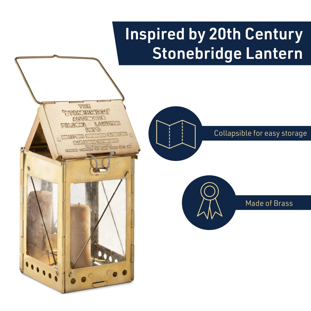 Antique Brass Folding Candle Lantern with Handle Indoor Outdoor Use