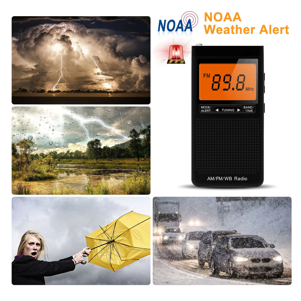 Pocket NOAA AM FM Weather Alert Radio with Auto Search Alarm Clock