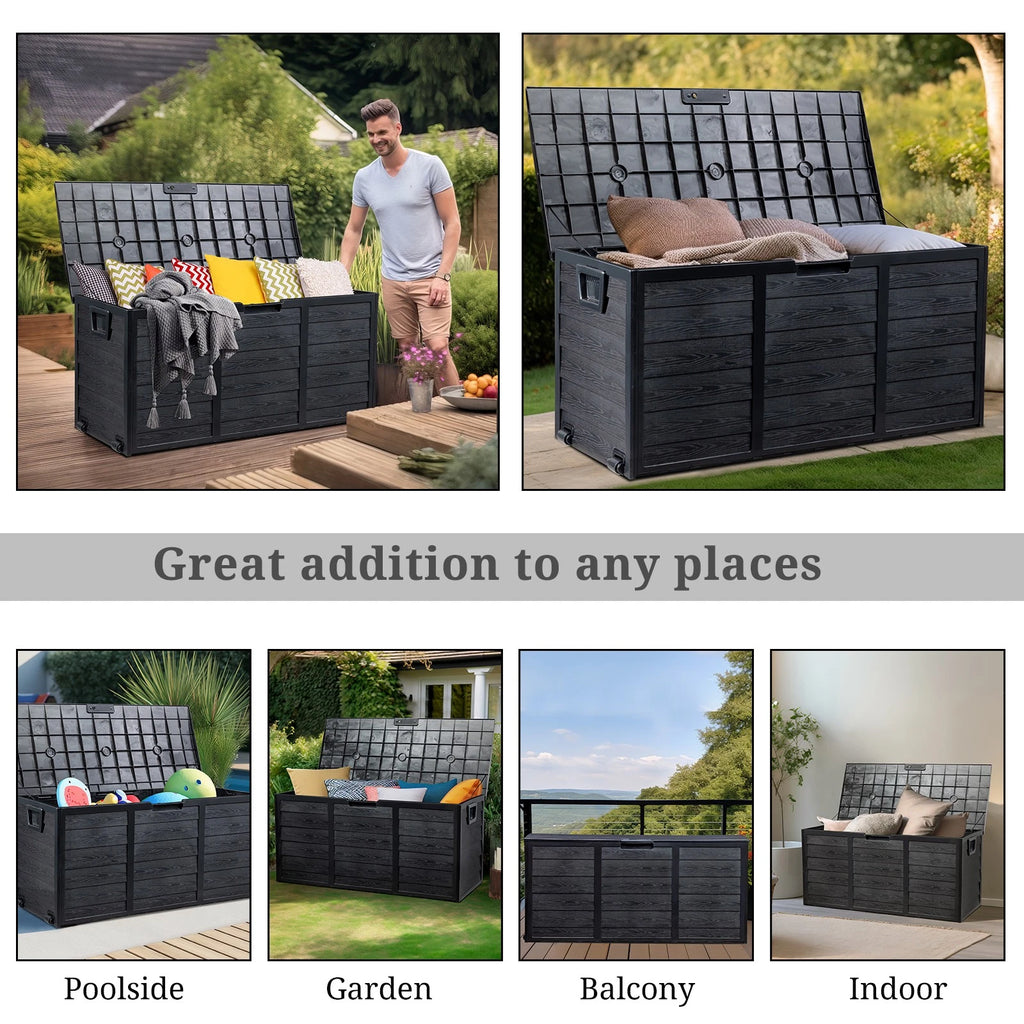 75 Gallon Resin Outdoor Storage Box Rattan Deck Cushion Cabinet Black