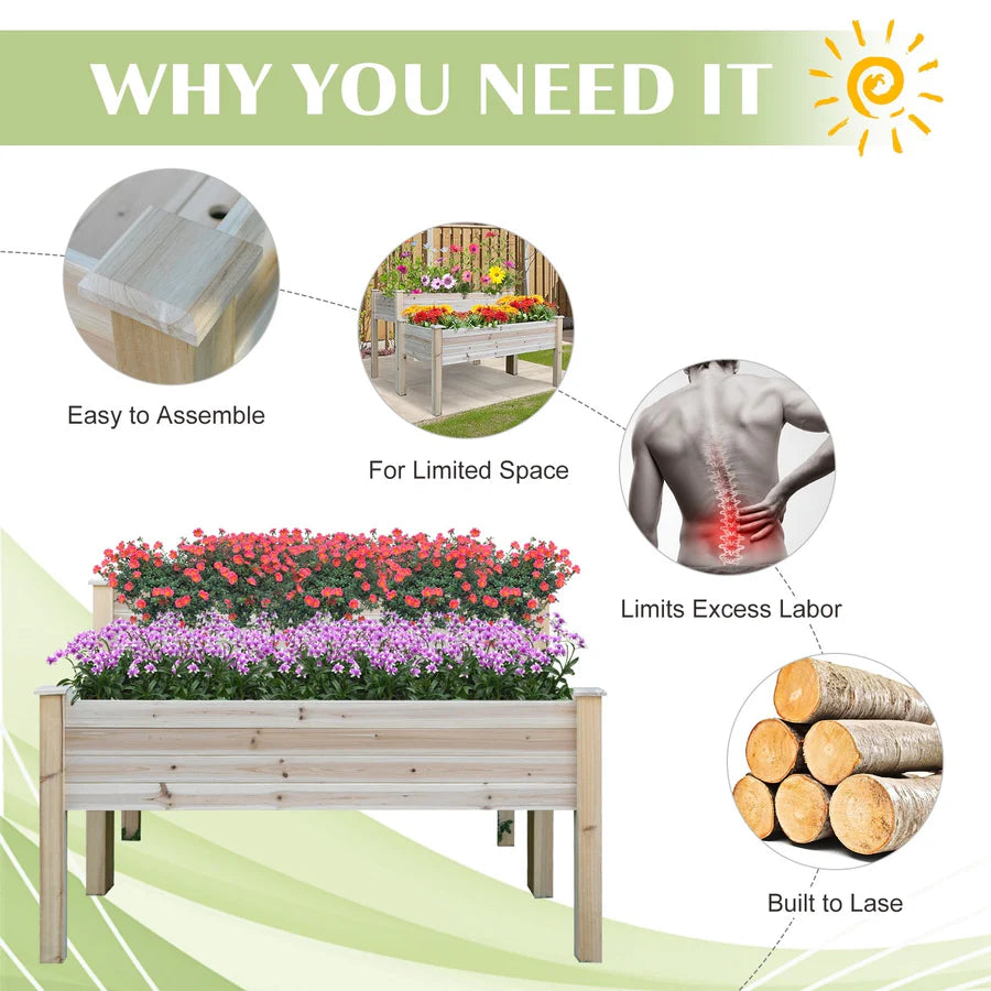 2-Tier Wooden Raised Garden Bed Planter Box with Drainage Outdoors