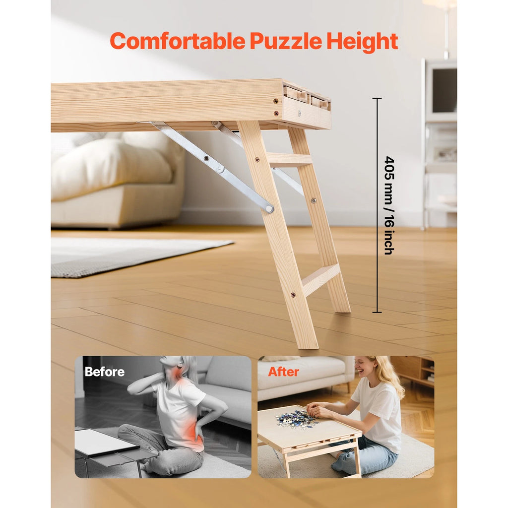 Foldable Wooden Puzzle Table with Drawers & Clear Cover for 1500 Pieces